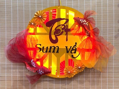 [Order 3 - 5 ngày] Vòng treo cửa Tết Sum Vầy đèn Led [Bằng gỗ - Cắm điện] ĐK 60cm BANGTREO-TET-01
